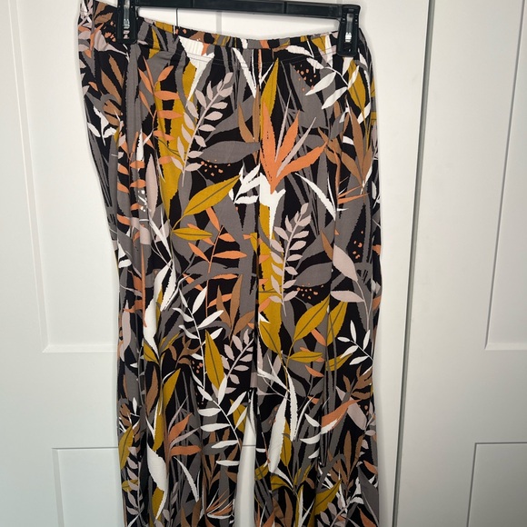 Bob Mackie Wearable Art Saddle Brown Leaf Print Crop Wide Leg Pants NWT Plus 2X - Picture 1 of 5